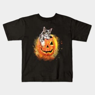 Cat and Jack O Lantern Gray Kids T-Shirt